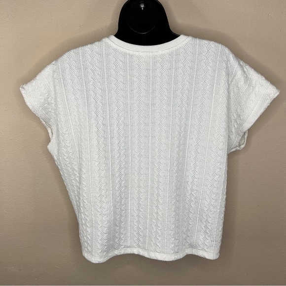 Large Urban Romantics White Cable Knit Cap Sleeve Sweatshirt Stretch Neutral - Picture 5 of 8